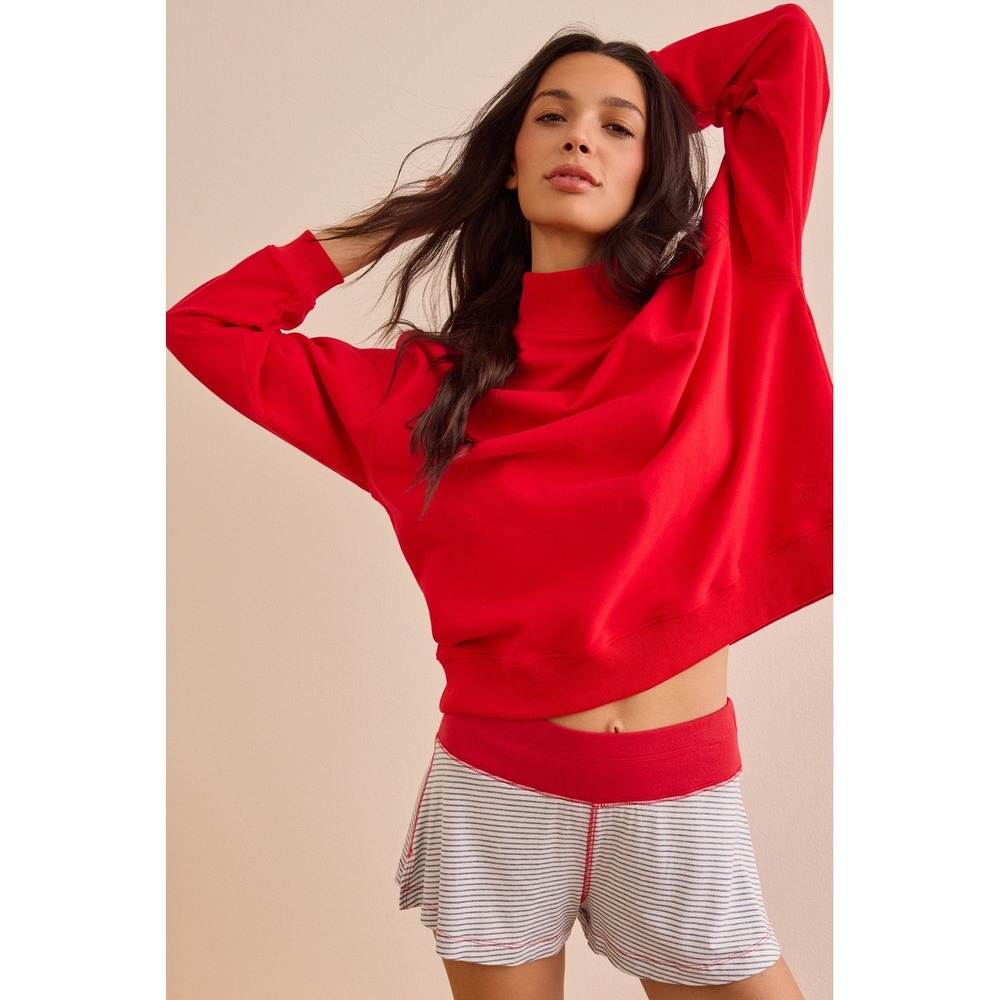 AS Revival Hibiscus Red Mock Neck Oversized Sweatshirt Size Small NWT